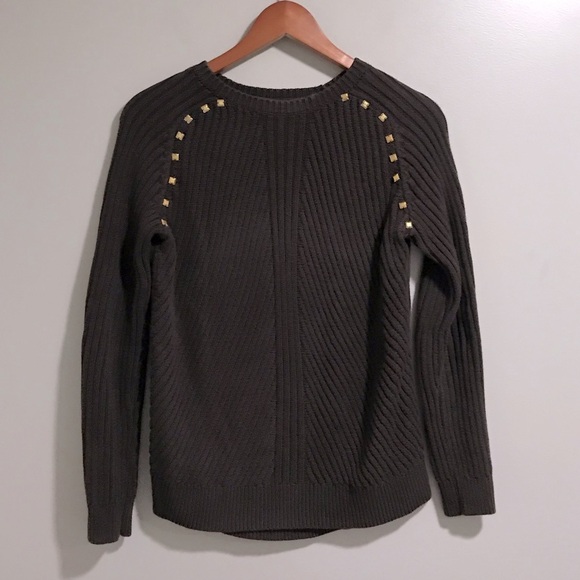 EUC Michael Kors Brown Ribbed Gold Stud Pullover Sweater
